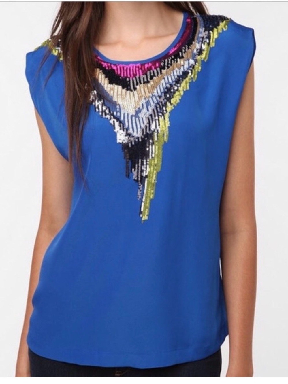Olive & Oak sequin Blue Cap-Sleeve blouse.